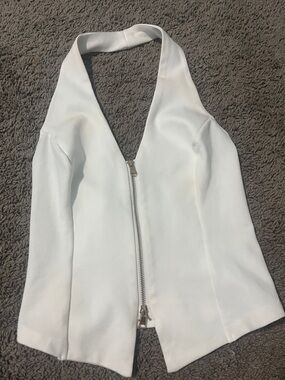 Sleek White Halter Zip-Up Tank